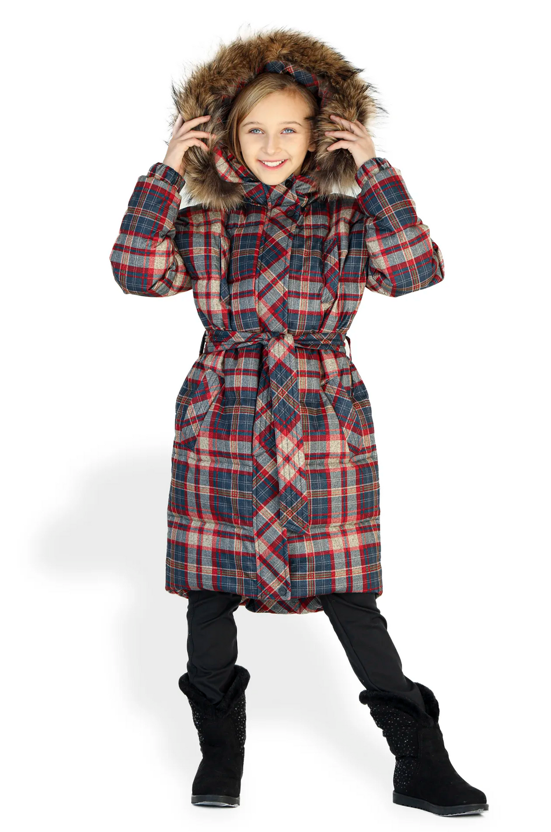Kelly Red Plaid Long Jacket — Youth