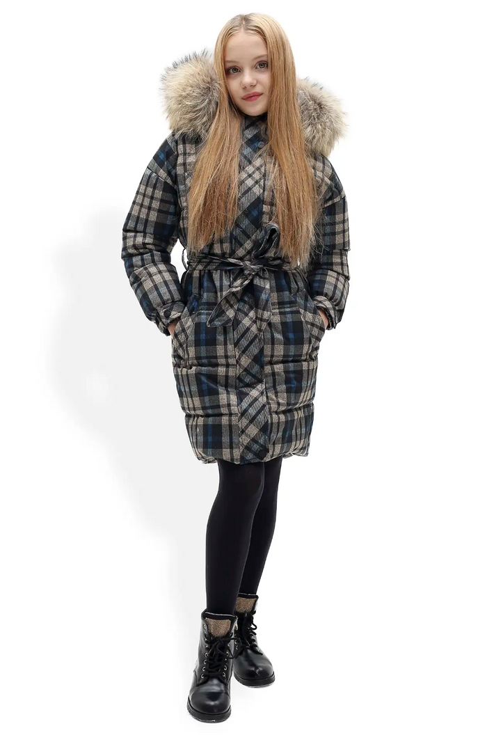 Kelly Blue Plaid Long Jacket — Youth